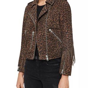 ALLSAINTS X Fringe-Trim Leopard-Print Suede Biker Jacket - LIMITED!